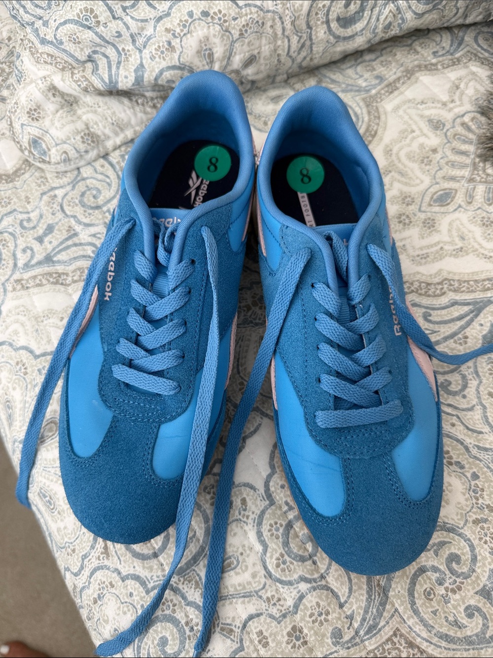 Reebok Blue Suede & Nylon Sneakers with Pink Side Stripe
